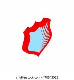Metallic striped shield icon in isometric 3d style isolated on white background
