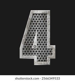 Metallic style silver number Four. Iron number 4 isolated in vector