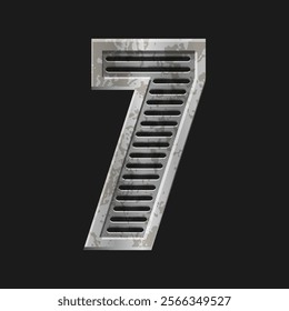 Metallic style silver number Seven. Iron number 7 isolated in vector