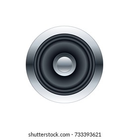 Metallic Sub Woofer Speaker Front View. Vector Illustration Template.