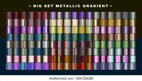 Metallic Swatches color gradient palette set. Gold, silver, bronze, Steel, aluminium Chromium palette