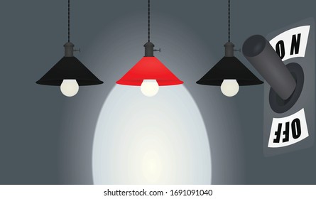 Metallic switch with bulb. vector illustration