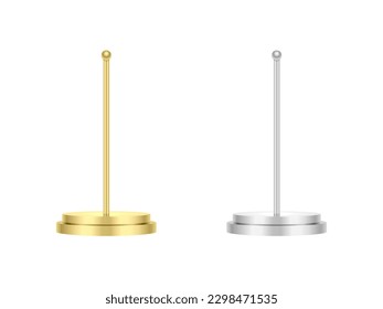 Metallic Table Flag Pole Gold and Silver Color 3d Vector Illustration