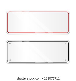 Metallic tablet attached with screws. Blank banner background