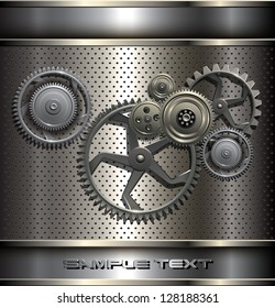 Metallic, technology background with metal gears, vector.