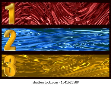 metallic texture banner. three banners with number isolated on black