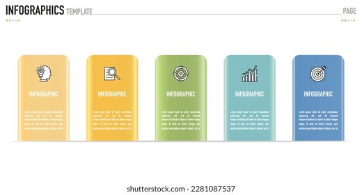 Metallic textures, metal color infographic template or element as a vector with 5 step, process, option, colorful round edge rectangle, icons, bar, column for sale slide, minimal simple modern style 