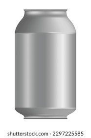 Metallic tin can for food. Front view. Vector realistic mockup of blank cylinder, aluminum container, round steel pack isolated on white background