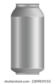 Metallic tin can for food. Front view. Vector realistic mockup of blank cylinder, aluminum container, round steel pack isolated on white background