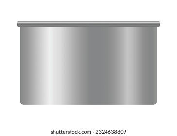 Metallic tin can for food. Front view. Vector realistic mockup of blank cylinder, aluminum container, round steel pack isolated on white background