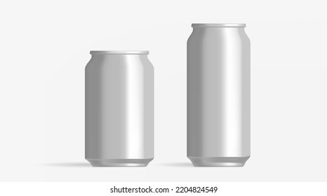 Metallic Tin Silver Can Beer Cold Drink Steel Packaging Realistic Mockup Template