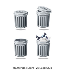 Metallic trash can vector isolated on white background.