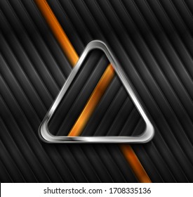 Metallic triangle and glossy stripes abstract background. Technology geometric vector background