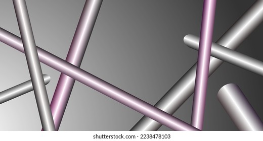 Metallic tubes are scattered. Metallic sheen, gradient. Abstract background, wallpaper. Vector