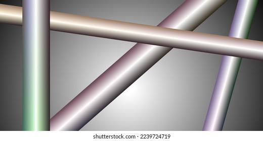 Metallic tubes are scattered. Metallic sheen, gradient. Abstract background, wallpaper. Vector