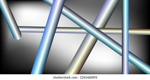 Los tubos metálicos están dispersos. Silla metálica, gradiente. Resumen de fondo, fondo de pantalla. Vector