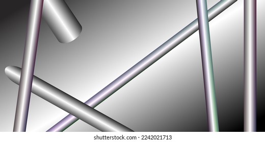 Metallic tubes are scattered. Metallic sheen, gradient. Abstract background, wallpaper. Vector