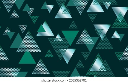 El triángulo de la pirámide metálica y turquesa forma el diseño de vacaciones de fondo vectorial geométrico. Triángulos premium sin fisuras, tejidos de moda, papel textil o papel de envoltura de Año Nuevo.