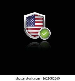 metallic USA checkmark shield.isolated on black background