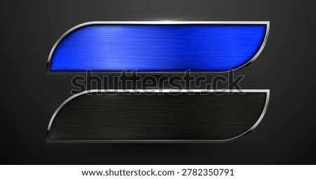 Metallic user interface buttons with blue and black texture for web design and menu navigation. Vector illustration.