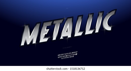 Metallic vector font silver style modern typography. 3D alphabet for digital, technology, infographics, motion, logo, poster, video, t shirt, book, animation, banner, game, movie, printing. 10 eps