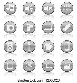 Metallic vector media icons set