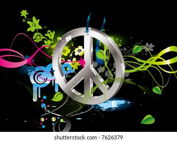 metallic vector sign hippie, imprint of the paw dove