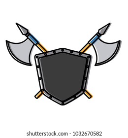 Metallic warrior shield with axes