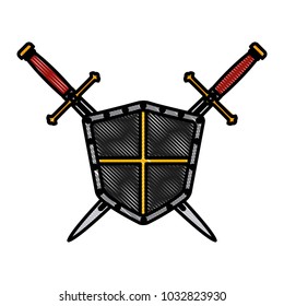 Metallic warrior shield with swords vector illustration