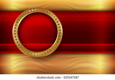 The metallic waves background with red banner and gold ring