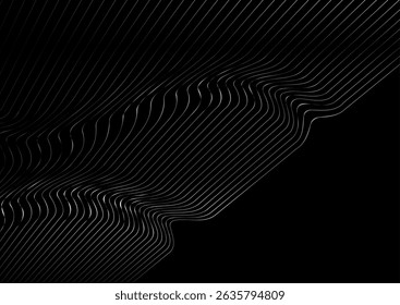 Metallic wavy thin minimal distorted lines abstract technology background. Vector geometric tech pattern design