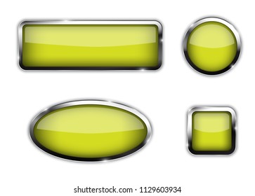 Metallic web buttons. Blank templates on white. Glossy green web icons. Vector illustration