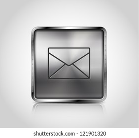 Metallic web icon with reflection and shadows, vector illustration