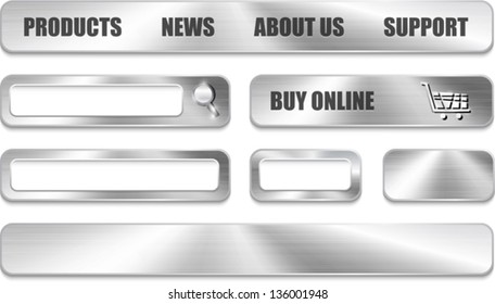 Metallic website interface design elements. Vector Illustration