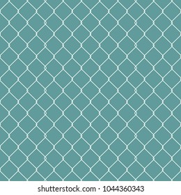 Metallic wired Fence seamless pattern isolated on blue background. Steel Wire Mesh. Vector Illustration