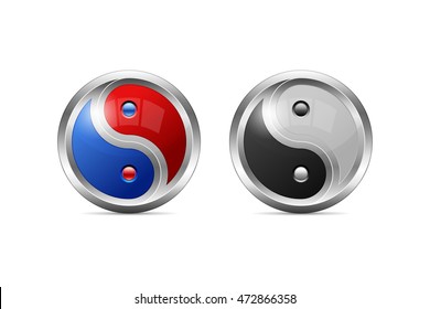 Metallic yin yang symbol design with color alternative as 3d shaped