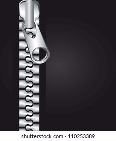 metallic zipper over black background. vector illustration