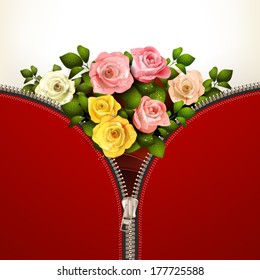 Metallic zipper with roses