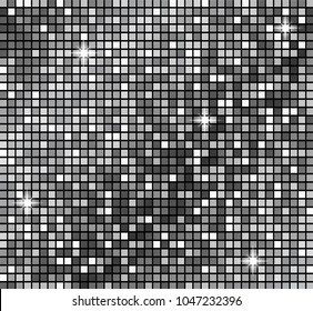 Metallicsilver mosaics. Vector silver disco lights background. Abstract background. Disco party template. Abstract background.