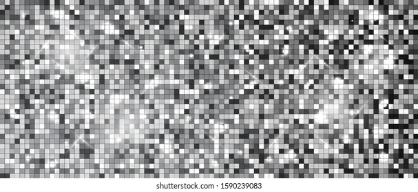 Metallicsilver mosaics. Vector silver disco lights background. Abstract background. Disco party template.