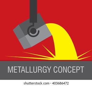 Metallurgical industry concept vector emblem. Melting iron. Metal casting process. Steel and alloys production and manufacturing. Vector illustration