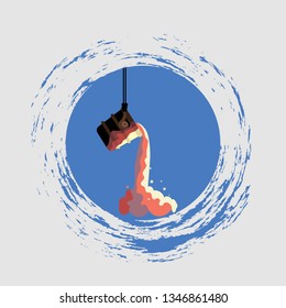 Metallurgical industry concept vector illustration Melting iron process, ladle for melting steel.