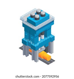 Metallurgy foundry industry isometric composition with isolated view of factory unit with platforms and pipes vector illustration