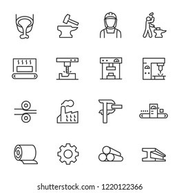 Metallurgy, icon set. Metal production industry, linear icons. Machining and fabrication steel products. Line with editable stroke - Shutterstock ID 1220122366