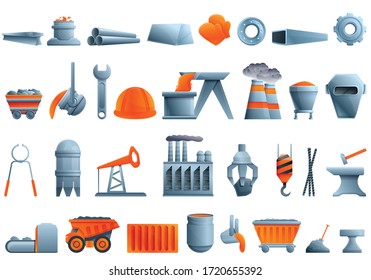 Metallurgy icons set. Cartoon set of metallurgy vector icons for web design