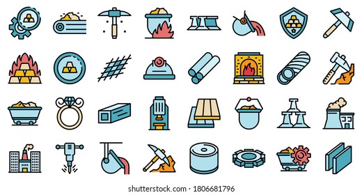 Metallurgy icons set. Outline set of metallurgy vector icons thin line color flat on white