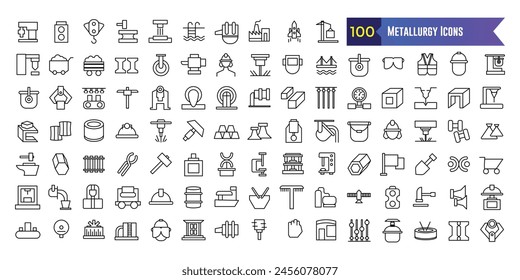 Metallurgy icons set. Outline set of metallurgy vector icons for ui design. Outline icon collection. Editable stroke.
