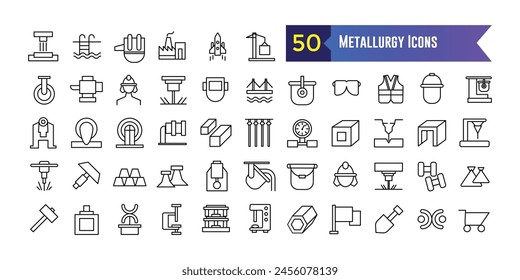 Metallurgy icons set. Outline set of metallurgy vector icons for ui design. Outline icon collection. Editable stroke.