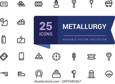 Metallurgie-Ikonen gesetzt. Umrisssatz von Metallurgie-Vektor-Icons für Web- und UI-isolierte Icon-Kollektionen.