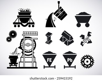 Metallurgy Industrial black Vector Flat Icons Set